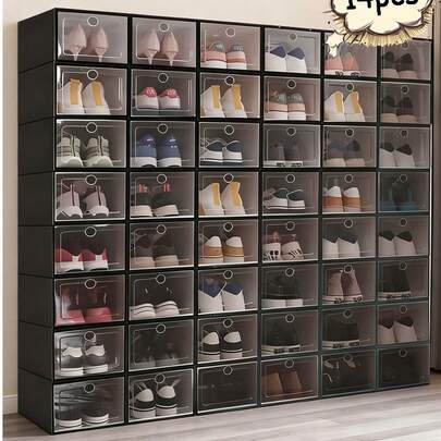 StyleTribe 6/14 Piezas Cajas de Zapatos Transparentes con Tapa -Zapatos Transparentes - Organizadores Apilables para Clóset, Ahorrador de Espacio Antipolvo | Fácil Armado, Plástico Duradero | Incluye Separadores para Tacones/Botas/Tenis, Se Pueden Usar como Cajas de Zapatos en Miniatura para Dormitorio, Casa, Entrada, Pasillo, Artículos de Sala de Estar, Organización y Almacenamiento en el Hogar