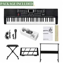 GEP-110 61 Key Keyboard With Piano Stand, Piano Bench, Built In Speakers, Headphone, Microphone, Music Rest, LED Screen, 3 Teaching Modes For Beginners - 黑色 - 查看 1