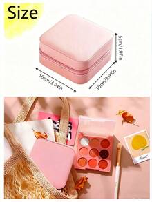 1个便携式旅行首饰收纳盒，PU皮革首饰整理盒，小型拉链首饰盒，多层耳环戒指收纳盒，化妆品收纳盒，首饰展示托盘，香水收纳盒，防水防氧化材质，保护戒指、耳环和项链，节日礼物，送她的礼物，适合教师使用 - 粉色 - 查看 10