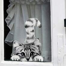 Autocolant de fereastră cu pisoi drăguț - Autocolant de sticlă static fără lipici, decor adorabil cu pisică care se uită pe furiș pentru casă, bucătărie, baie, artă de perete reutilizabilă cu animale detașabile, decor de casă în tendințe 2025. Autocolante de sticlă - autoadezive, autocolante detașabile din vinil, potrivite pentru decorarea ferestrelor din dormitor și sufragerie