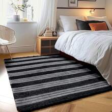 Sour Lemon Rugs Living Room Large Striped Area Rug For Bedroom, Washable Rug Anti Slip, Extra Large Fluffy Shaggy Rugs Modern Floor Carpets Mat Beside Carpet For Living Room, Bedroom,Home Decor - Striped Black and Gray - View 2