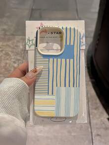 1pc White Striped Patchwork Minimalist Full Coverage TPU Shockproof Phone Case Compatible With Apple 17, 16, 15, 14, 13, 12, 11 Pro Max, Air, And Series - Multicolor - View 2