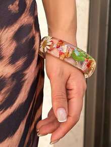 8 Colors Available Elegant Minimalist Resin Transparent Bracelet With Dried Flowers, Suitable For Daily, Street, Beach Travel Wear - Multicolor - View 23