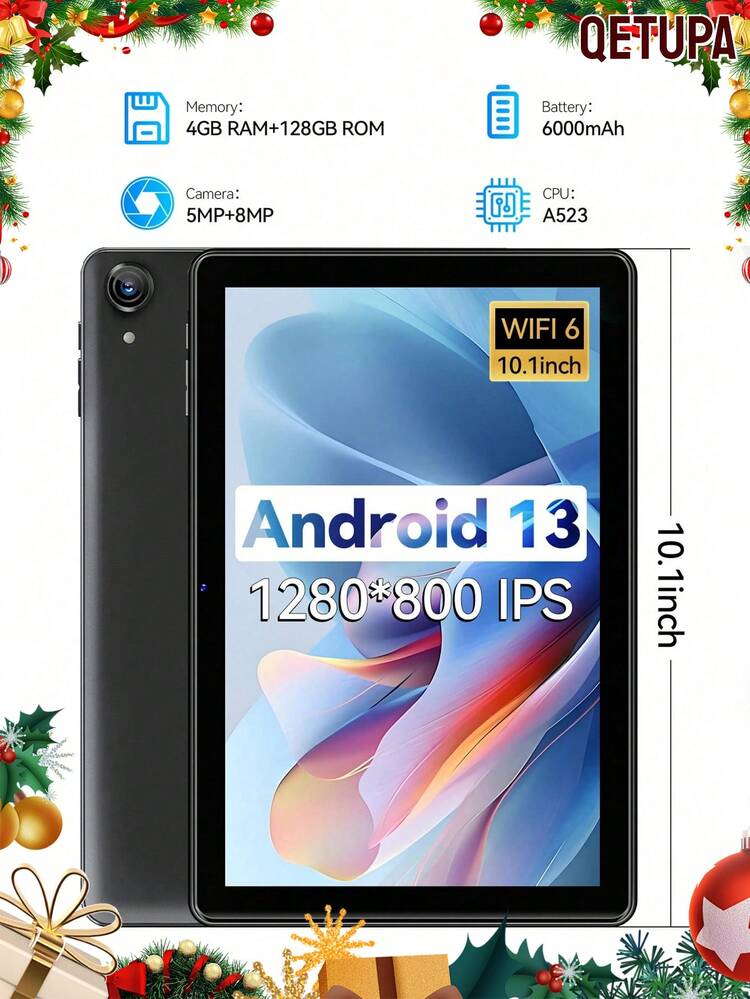 Qetupa 10.1 Inch J15 Android 14 Tablet,4GB RAM+128GB,A523 Octa