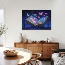 1 Piece Framed Astronaut Universe Book Encounter Butterfly Art Canvas Painting Print Poster, Suitable For Living Room, Bathroom, Bedroom, Hotel, B&B, Apartment, Villa, Gallery, Classroom, Corridor, Studio, Children's Room, Nursery, Kindergarten, Study, Office Wall Decoration Ready To Hang - 白色 - 查看 3