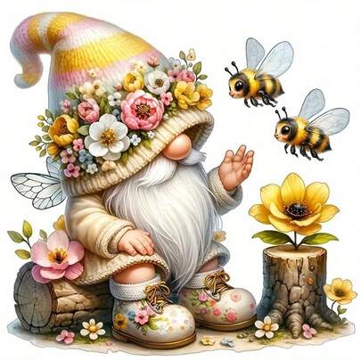 1 Set Dwarf And Bee 5D Diamond Painting Kit, [30*30cm/11.8*11.8in] [40*40cm/15.7*15.7in], Suitable For Adult Beginners DIY Mosaic Diamond Painting, Full Drill Handcraft Hobby, Can Be Used As Wall Decor For Living Room, Bedroom, Office, Also A Surprise Gift For Family And Friends, Frameless