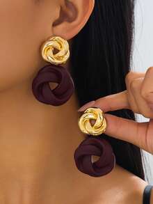 1pair Charming Fashionable Versatile Geometric Metallic Paint Earrings - Orange - View 2