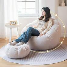 Puff Puf Silln Incluido Sof Funda de Silla de Puff Sin Relleno Adultos y nios, Decoracion Habitacion Juvenil, Funda de Puff Salon, White - gris - Ver 8