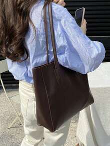 Mother-Daughter Tote Bag Set, Suitable For School, Commuting, And Travel, Eye-Catching Work Bags For Women, New Fashionable Big Bags For Women - 咖啡棕 - 查看 4