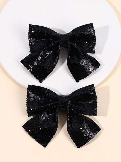 2 st svarta glitter hårrosetter för småbarnsflickor glittrande svarta glitter rosett hårspännen enfärgade rosett hårnålar med svans glänsande hårspännen flickor högtidsfest huvudbonad barn baby håraccessoarer