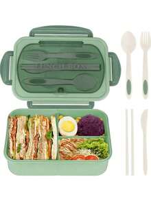 1 Lunch Box With Two Compartments, Built-In Cutlery Set, Reusable, Microwave Heating (Remove Lid), Suitable For Kitchen, Outdoor And Kitchen Utensils, Kitchen, Christmas Gifts, Carry On/Go