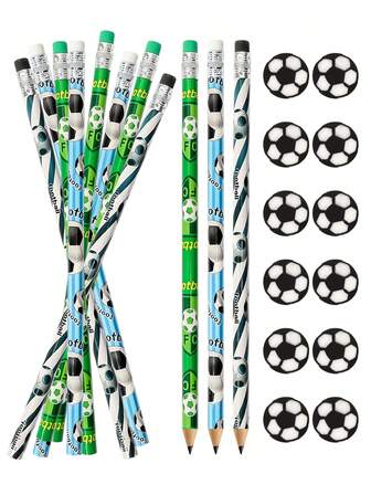12/24pcs Football Pencil And Eraser Set, Fun Sports Football Themed Party Favors, Suitable As Classroom Rewards, Birthday Gifts, School/Office Supplies, Party Bag Fillers, Perfect Birthday Gifts For Friends And Family