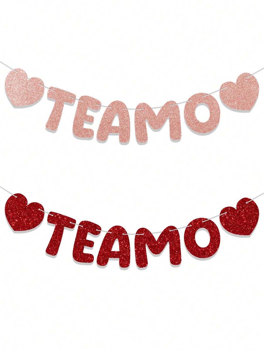 1件情人节“Te Amo”西班牙语横幅 - 闪亮玫瑰金/红色心形“我爱你”挂旗,适合情人节主题装饰、情人节生日派对用品 - 彩色 - 查看 1