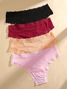 4条舒适条纹蕾丝丁字裤性感内衣，无缝