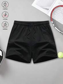 Women's Solid Color Sports Shorts (1 Piece). The Fabric Is Breathable, Soft And Highly Elastic, Perfect For Running, Fitness And Casual Wear. - Black - View 2