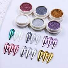 6pcs Set Christmas Mirror Silver Gold Metal Effect Nail Powder, For Creating Mirror Nail Art Decor, Multi-Color Glitter - Multicolor - View 7