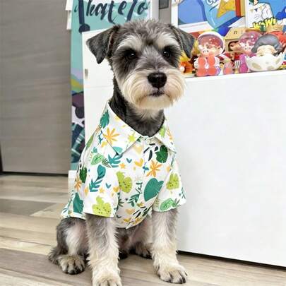 Camisa de mascota estilo hawaiano - Diseño con estampado de caparazón de tortuga floral y hojas de bambú, camiseta gráfica con tema de playa para mascotas (gatos/perros), camisa ligera con cuello y botones, ropa de mascota cómoda y de moda, material de tela, adecuada para perros pequeños y medianos, apta para primavera, verano y otoño