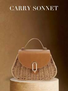 天然复古编织斜挎包，方形经典款式，精致复古皮革搭扣，可调节肩带，时尚必备单品，沙滩包，度假完美之选，时尚女性的理想之选 - 卡其色 - 查看 6