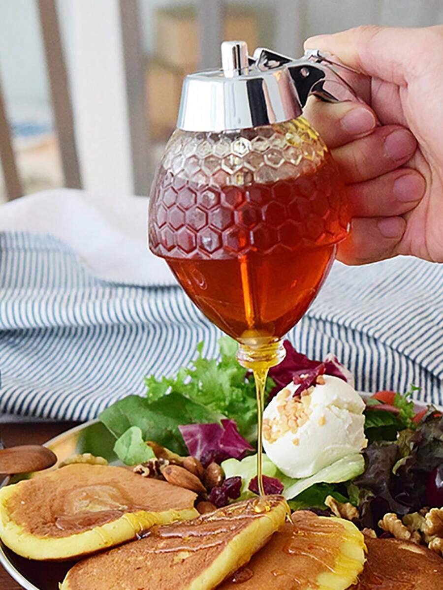 [With Base Anti-Leakage] Honey Dispenser Bottle, Glass Honey Jar With Funnel-Style Crystal Jar, Base Included, Syrup & Juice Dispenser For Home, Pump-Style Dispenser