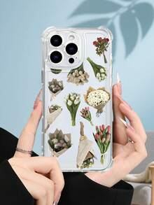 1PC Funda transparente con diseño de ramos de flores estilo romántico y campestre protección contra caídas delgada ideal para mujeres uso diario diseño fresco y elegante regalo perfecto para pareja funda transparente resistente a golpes, compatible con Apple Phone17/16/15/14/13/12/11/XS/XR/X/PLUS/PRO/PROMAX agarre cómodo regalo festivo para amigos, novia, novio, familia - transparente - Ver 2