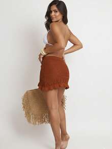 Knitted Crochet Skirt, Beach/Pool Cover-Up, Summer 2026, Luxury - Màu Cam cháy - Xem 4