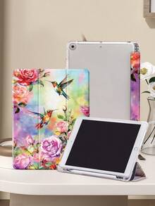 蜂鸟樱花图案保护套，适用于 iPad Air 4/5 (10.9 英寸)、7/8/9 (10.2 英寸)，内置 Apple Pencil 插槽，也适用于 Tab S6 (10.4 英寸)、Tab A7 Lite (8.7 英寸)，ins 风格皮革保护套，返校季、情人节、新年礼物，卡通平板电脑保护套 - 彩色 - 查看 4