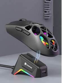 Ratón inalámbrico Bluetooth H16, ligero S205, 3 modos, adecuado para juegos, recargable, iluminación RGB, compatible con PC, portátil y tableta, Navidad - Negro - Ver 3