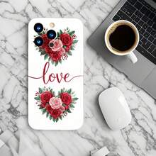1PC Phone Case,  Love Roses Floral Design Pattern , Stylish Phone Case, Phone Decoration, All-around Lens Protection, Creative Small Gift, Funny Gift for Boys and Girls - Negro - Ver 6