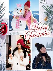 长直合成纤维假发，帽子接发，长款金黑色帽子假发，带弹力针织帽，22英寸合成纤维接发，适合女性和女孩，秋冬季基本保暖滑雪帽 - 彩色 - 查看 9