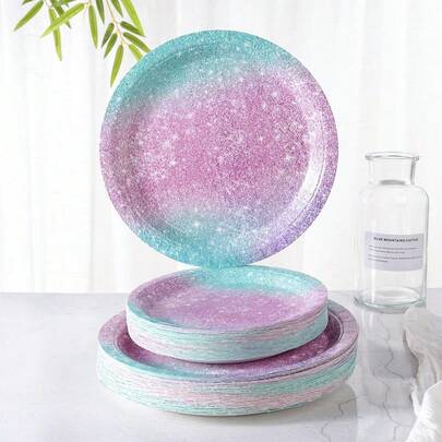 7-Inch And 9-Inch Disposable Party Paper Plates, Blue & Purple Star & Silver Dot Printed Party Supplies, Disposable Paper Plates For Birthday, Party Decorations