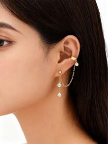 一对嘻哈风格耳钉，带耳夹，不锈钢流苏耳环