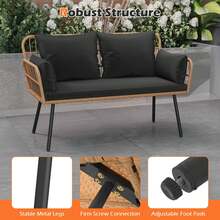 Patio Wicker Loveseat Furniture With Seat Back Cushions, Heavy-Duty Metal Legs Off-White/Black - Black - View 7