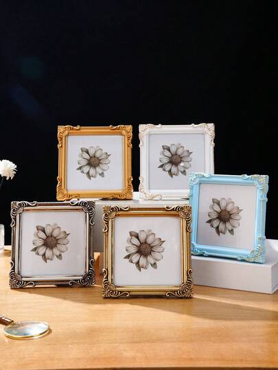 1pc European Style Colorful 3D Floral Pattern Decorative Photo Frame, Resin Material Square Picture Display Frame, Multi-Color Options, Suitable For Bedroom, Study, Office Desk Photo Decor, Photography Prop, Home Wall Decor