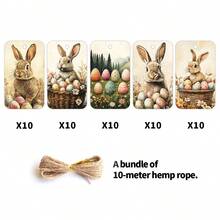 50 Thẻ quà tặng hình thỏ và trứng Phục sinh cổ điển kèm dây gai dầu - Nhãn treo hình thỏ dễ thương cho ngày lễ, dùng để gói quà và trang trí tiệc, Thẻ quà tặng giấy Phục sinh - Nhiều màu - Xem 7