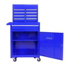 Coffre à outils à 5 tiroirs, avec roulettes et options de déplacement, couvercle amovible et étagères réglables, coffret à outils de garage (bleu) - Bleu azur - Voir 10
