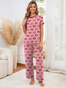Customized Women's Short Sleeve Pajama Set, Can Print Any Pattern, Personalized Pajamas With Photos, Funny Customized Images, Comfortable Sleepwear. Suitable For Valentine's Day, Birthday, Gifts, Personalized, Colorful, Cute, Witty, Unique, Exclusive, Ideal Girlfriend Gift, Suitable For Girlfriend, Family, Friends, Elders, Fashionable For Autumn, Holiday Party - Multicolor - View 3