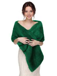 1 件时尚优雅蓬松女士户外披肩，白色蓬松新娘婚礼披肩/披肩，适合新娘婚礼派对，黑色