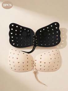 2件装心形隐形衬垫文胸，心形镂空硅胶隐形文胸，无肩带款式，适合搭配婚纱 - 彩色 - 查看 24