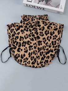 1pc Plaid & Leopard Print Casual Holiday Ruffle Collar Dickey