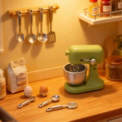 5pcs/Set Christmas Miniature Kitchen Scene Mixer Set, 1:24 Scale Cute Realistic Mixer Figurines, Fun Decor For DIY Scenes, Suitable For Kitchen Appliance Lovers, Creative Home Decor, Holiday Ornaments