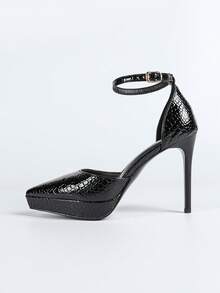 Women's Buckle Decor Party Shoes, Nightclub Style,Platform Heels - Black - View 6