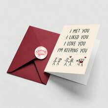 1张情侣温馨搞笑贺卡 | “邂逅 - 锁定你” 文案撰写精良，含信封，火柴人插图，情侣周年纪念/告白，温馨感人的礼品卡 - 彩色 - 查看 8