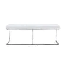 White Leather Bench With Chrome-Plated Frame – 130cm Modern Bench For Dining Room, Hallway & Living Area - White - View 5