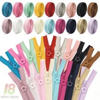 1 Set = 450cm/5 Metri Cerniere + 10 pezzi Cursori per Cerniere, Cerniere in Nylon Colorate #3 con Cursori a Fiore Abbinati, 18 Opzioni di Colore, Adatte per Abbigliamento, Biancheria da Letto, Borse, Tasche, Valigie, Artigianato Fai-da-Te e Cucito