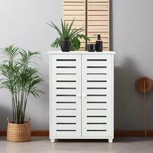 Bathroom Floor Cabinet Wooden Storage Organizer With 2 Adjustable Shelves Two Door Bathroom Storage Unit For Efficient Space Management White - White - View 5