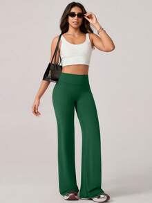 TimeOff 1pc Women's Simple Elastic V-Shaped Lifting Straight Wide-Leg Letter Print Sports Pants - Green - View 7
