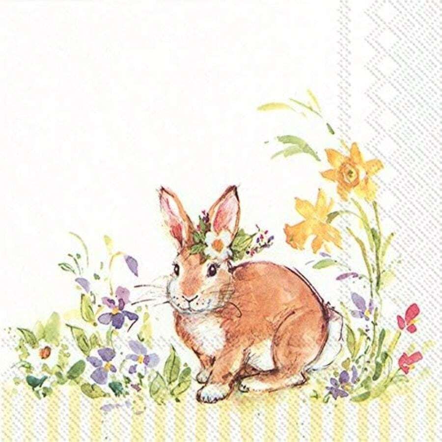 Boston International - C844300 Boston International IHR - Servilletas de papel para bebidas de cóctel de 3 capas, 5 x 5 pulgadas, corazones arcoíris(12.70cm (5") x 12.70cm (5") Lovely Bunny (Amarillo)) - Multicolor - Ver 1