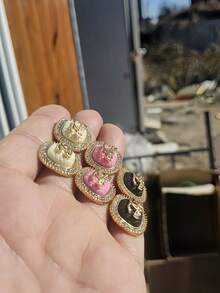 2pcs Fully Rhinestone Letter Inlaid Fashionable Delicate Stud Earrings, New Style Personalized Earrings For Women - Gold - View 4