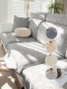 Jacquard Weave Slipcover Stretch Material Sofa Seater Cushion Cover Solid Color Sofa Cover - Light Grey - View 2