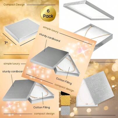 Jewelry Gift Boxes 6 Pack 17.8 X14 X 2.5 CM Cardboard Jewelry Box Cotton Filled Small Jewelry Gift Boxes With Lids For Jewelry Packaging Bracelet Necklace Earring Gift Boxes For Presents
